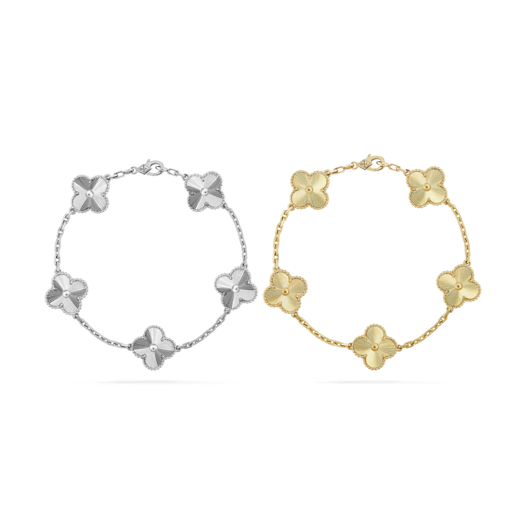 Set di Bracciali a Quadrifoglio in 2 Pezzi - Argento/Oro